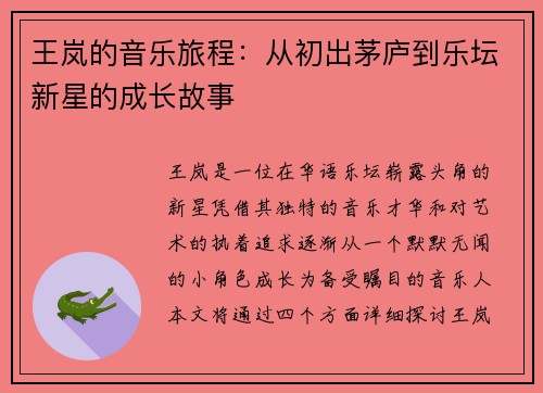 王岚的音乐旅程：从初出茅庐到乐坛新星的成长故事